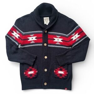 Third Army Navy and Red Apres Ski Western Sweater Cardigan